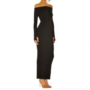 REVOLVE x Michael Costello Black Off Shoulder Bodycon Knit Maxi Dress M